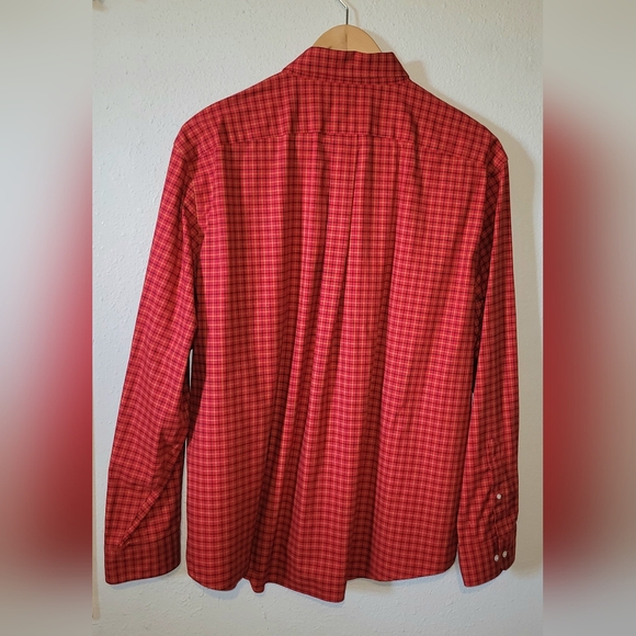 Lands' End Mens No Iron Twill Shirt XXL L/S Button Down Red Plaid 18-18.5 2XL - Picture 2 of 5